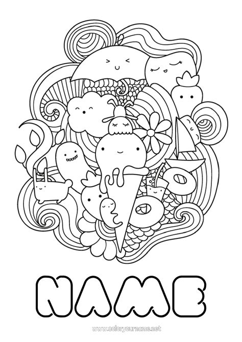 Coloring Page No Cute Kawaii Food