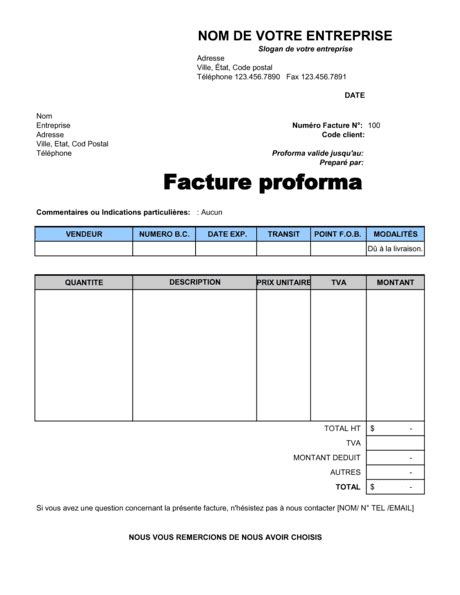 Facture Proforma Modèles And Exemples Pdf