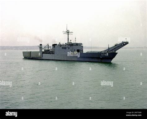 A Starboard View Of The Tank Landing Ship USS NEWPORT LST 1179