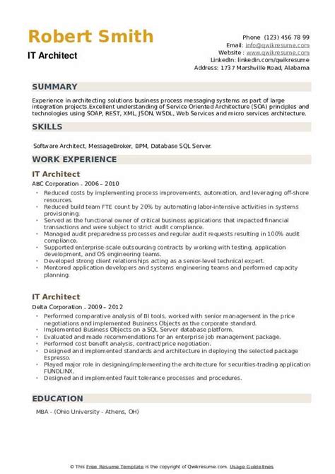 It Architect Resume Samples Qwikresume