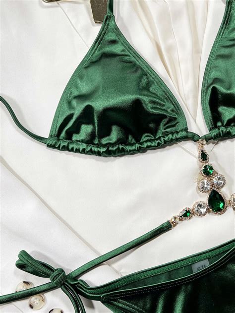 Baduglobal Ro 2023 Nou Sexy Bikini Verde Diamant Stras Costume De Baie
