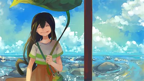 Tsuyu Asui Leaf by the Sea - 4K Ultra HD Wallpaper by Hanromi