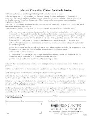 Fillable Online Informed Consent For Clinical Anesthesia Services Fax