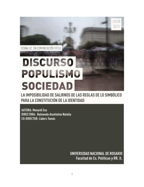 Pdf Discurso Populismo Y Sociedad La Imposibilidad De Salirnos De