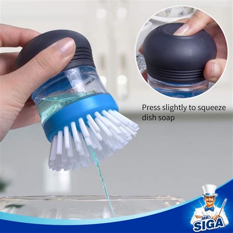 Mrsiga Soap Dispensing Palm Brush Kitchen Brush For Dish Pot Pan Sink