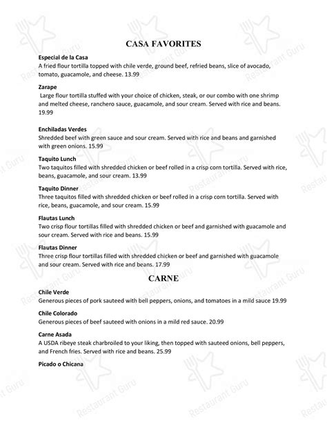 Menu at Casa Lupe Restaurant, Gridley