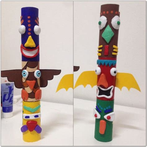 Totem Avec Des Cylindres Basteln Bastelideen Basteln Mit Kleinkindern