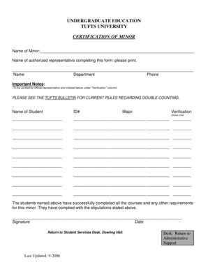 Fillable Online Uss Tufts Minor Declaration Form Uss At Tufts Tufts