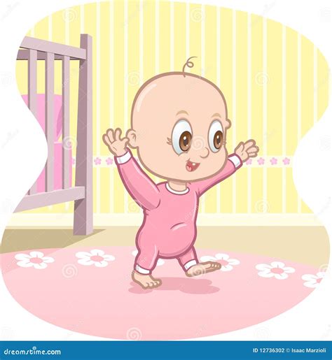 Baby Learns To Walk Vector Cartoon Stock Vector Illustration Of