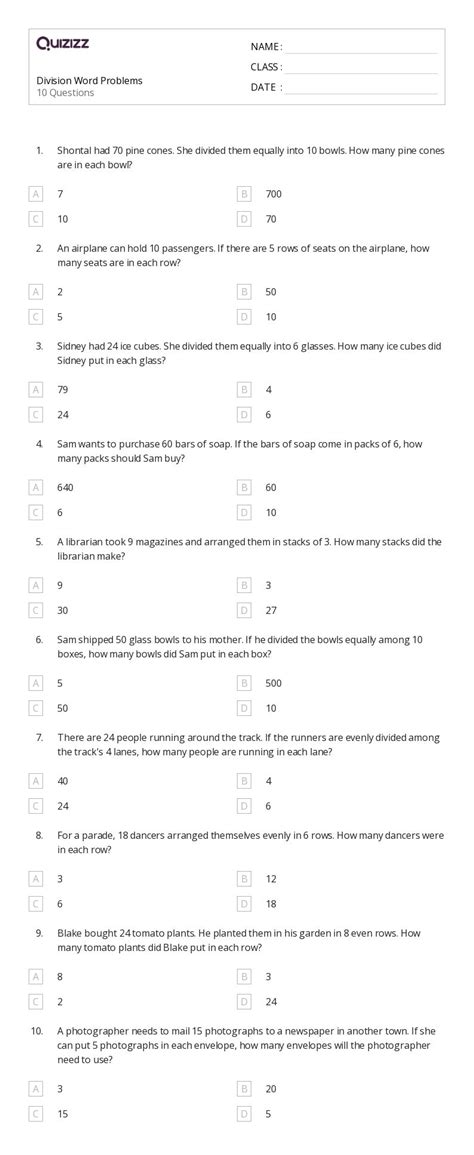 50 Division Word Problems Worksheets For 4th Class On Quizizz Free And Printable