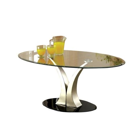 Bowery Hill Oval Glass Top Coffee Table In Satin Cymax Business