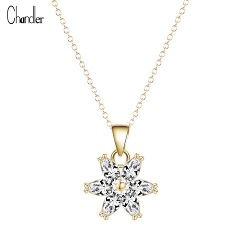 2017 Plated Womens Multicolor Flower Zircon Pendant Necklace Aaa Cubic