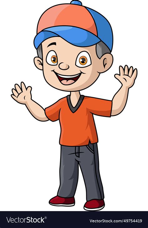 Cute little boy cartoon waving hand Royalty Free Vector