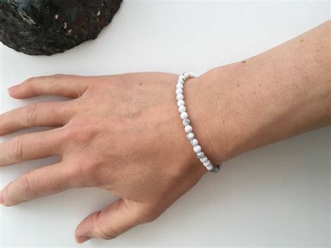 Howlite Bracelet Small Bead Bracelet White Bracelet Mens Etsy