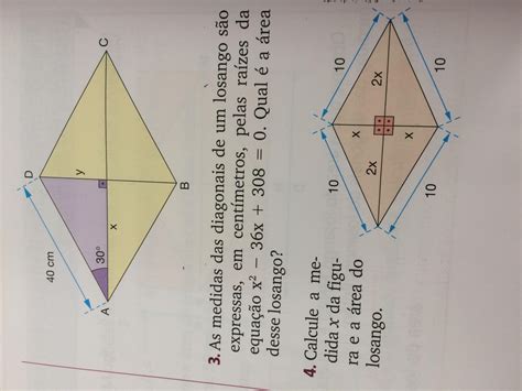 Calcule A Medida X Da Figura E A Rea Do Losango Brainly Br