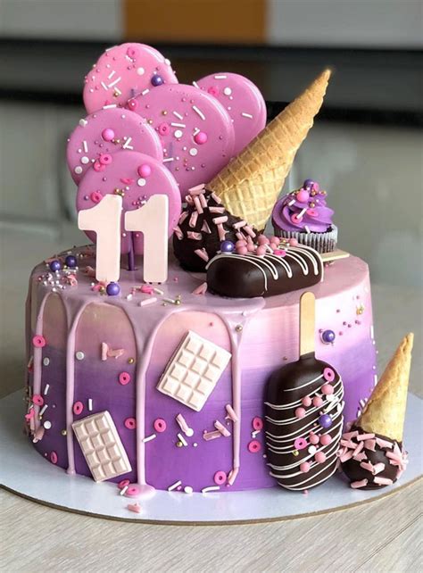 39 Cake Design Ideas 2021 Pink And Purple Ombre Cake For 11st Birthday