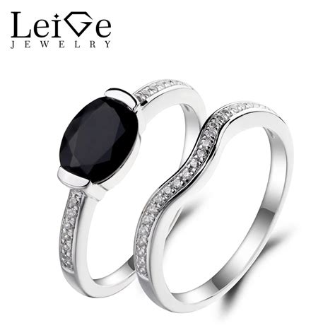 Leige Jewelry Anillo De Aniversario Para Mujer Espinela Negra Natural