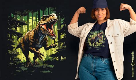 Plantilla PSD Editable De Diseño De Camiseta T rex Corriendo En El Bosque