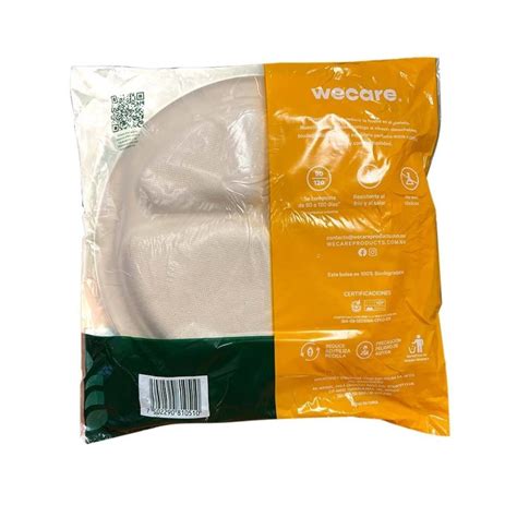 Platos Desechables Wecare Compostables N°9 Con 3 Divisiones 12 Pzas