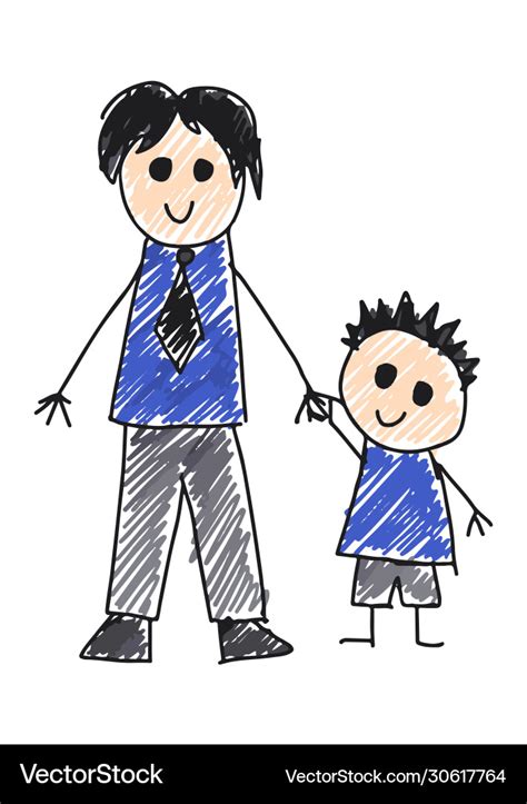 Children s drawing dad and son together father Vector Image