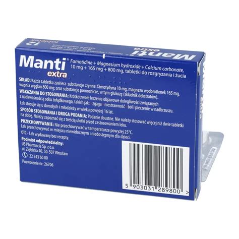 Manti Extra 10 mg 165 mg 800 mg 12 tabletek do rozgryzania i żucia