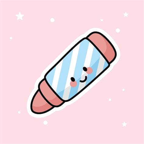 Cute Kawaii Crayon Está Aislado En Un Fondo Rosa Vector Illustration