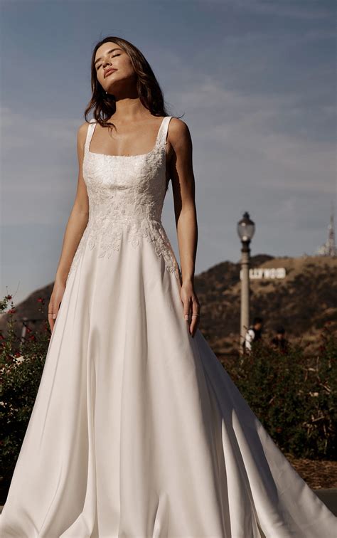 Modern Mikado Square Neck A-Line Wedding Dress with Pockets - 7897