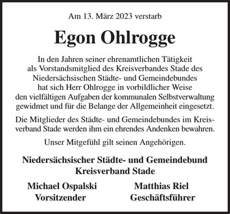 Egon Ohlrogge Nachruf Stader Tageblatt