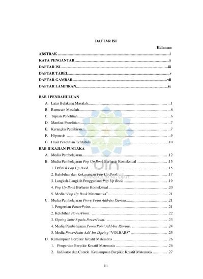 DAFTAR ISI Halaman ABSTRAK I KATA PENGANTAR Ii DAFTAR ISI Iii