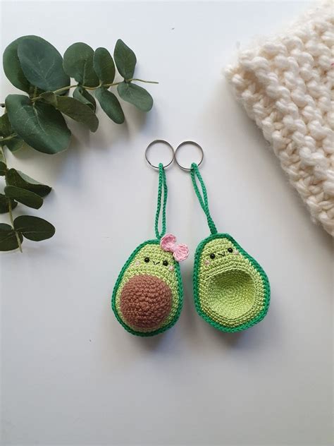 Avocado Keychain Crochet Keychain Crochet Avocado Avocado Etsy