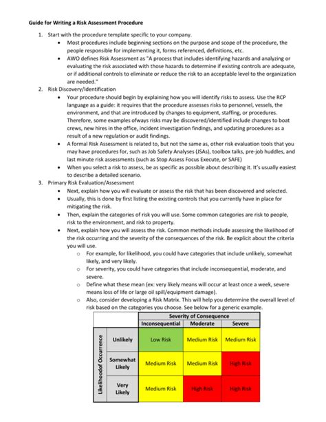 Guide For Writing A Risk Assessment