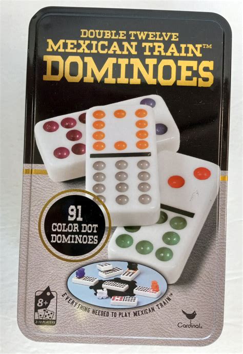 Dominoes Double Color Dot Cardinal Tiles Tin Case Mexican Train