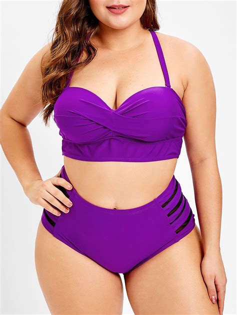 63 OFF High Waist Plus Size Back Cut Out Bikini Set Rosegal