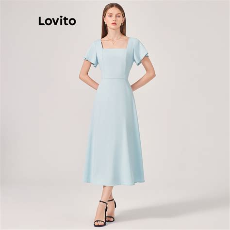 Lovito Casual Vestido Feminino De Festa Liso Com Manga Bufante L68ed163