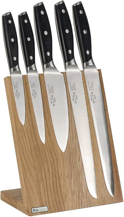 ProCook Elite AUS8 Knife Set With Oak Magnetic Block 5 Piece Sharp