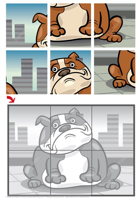 6 Piece Jigsaw Puzzle with a Bulldog | Free Printable Puzzle Games