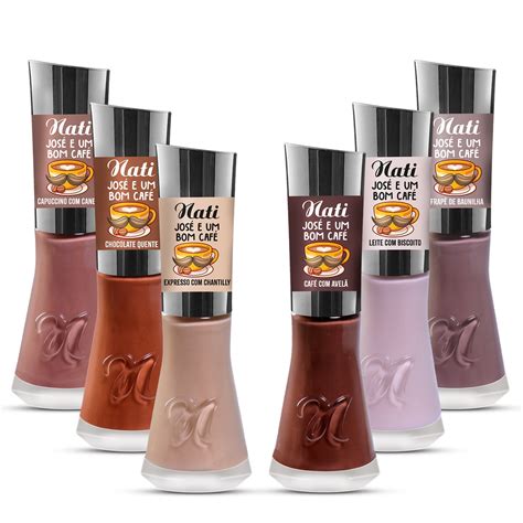 Kit 6 Esmaltes Nati Coleção José e um bom Café Tons Nude Marrom