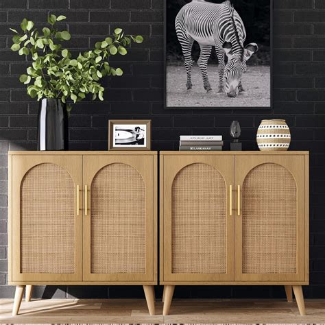 Amazon Rovaurx Set Of Rattan Storage Cabinet With Doors Accent