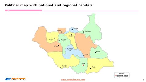 South Sudan Map with 10 States, 3 Areas and 79 Counties - Editable ...