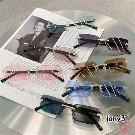 JY Frameless Sun Glasses UV400 Protection Y2K Rimless Rectangle