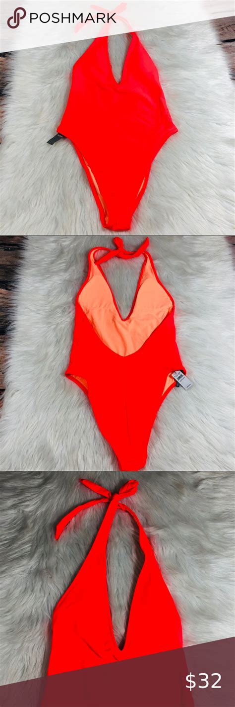 Neon Orange One Piece Swimsuit Size Small