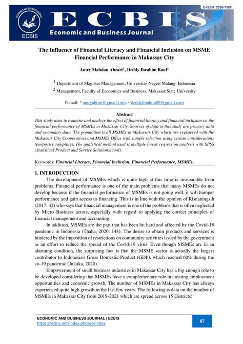 PDF The Influence Of Financial Literacy And Financial Inclusion On