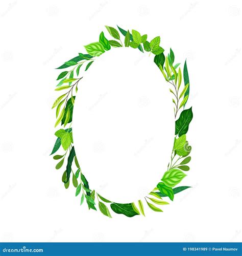 Oval Shaped Frame With Green Leaves Or Foliage Vector Illustration