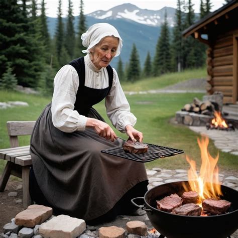 Whistler Mother Grilling A Steak Over Fire