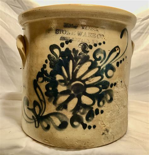 Antique Gallon Stoneware Crock With Floral Blue Cobalt Design New