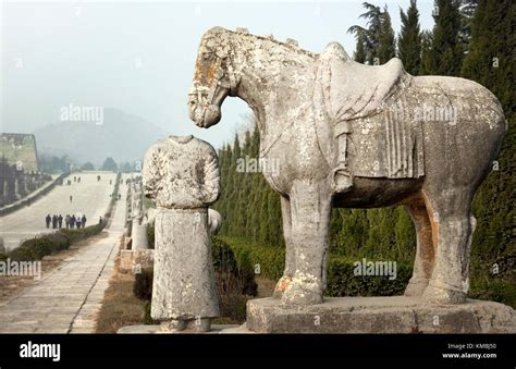 Qianling Mausoleum Shaanxi China Stone Horse Beside Spirit Path To