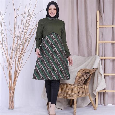 model tunik batik modern elegan kerja kombinasi