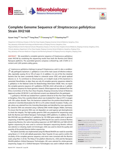 Pdf Complete Genome Sequence Of Streptococcus Gallolyticus Strain Xh2168