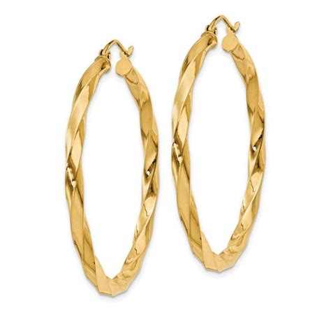 14k Yellow Gold 3mm Twisted Hoop Earrings Jungleoutlet