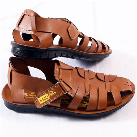 Men S Closed Toe Luxury Pu Leather Brown Sandals Smd Footwear